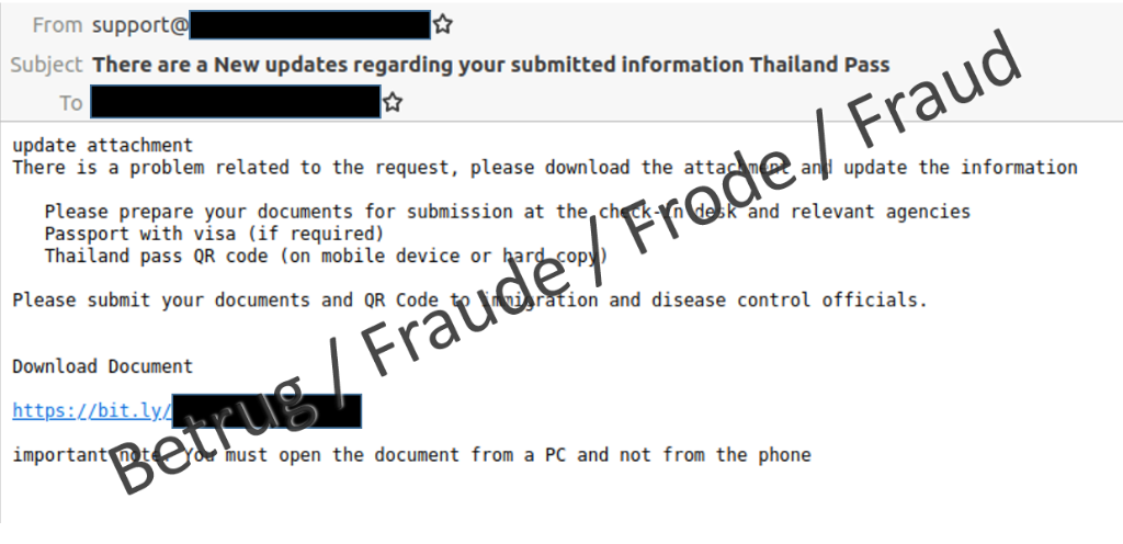 E-Mail mit einem Link auf ein angebliches Visa-Antragsformular