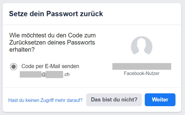 Passwortrückstellungsfunktion bei Facebook