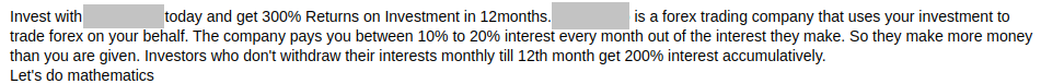  Investmentversprechen von 300% in 12 Monaten