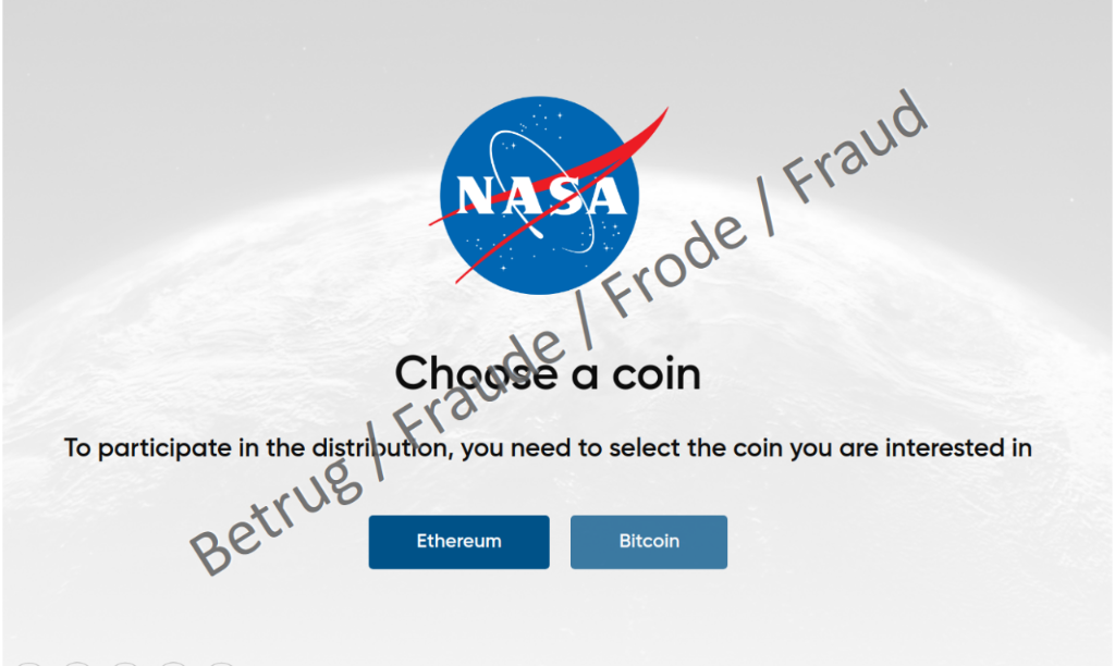 Webseite mit «Give-Away»-Aktion angeblich von der NASA.