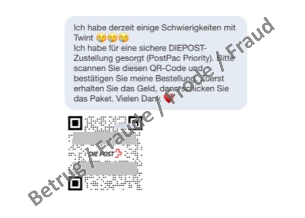 QR-Code, der beim vermeintlichen Kauf eines Artikels auf einer Kleinanzeigen-Plattform verwendet wurde. Der Link führt auf eine Phishing-Seite.