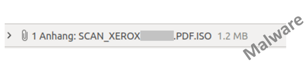 Schädliche ISO-Datei, welche als gescanntes XEROX-Dokument getarnt ist.