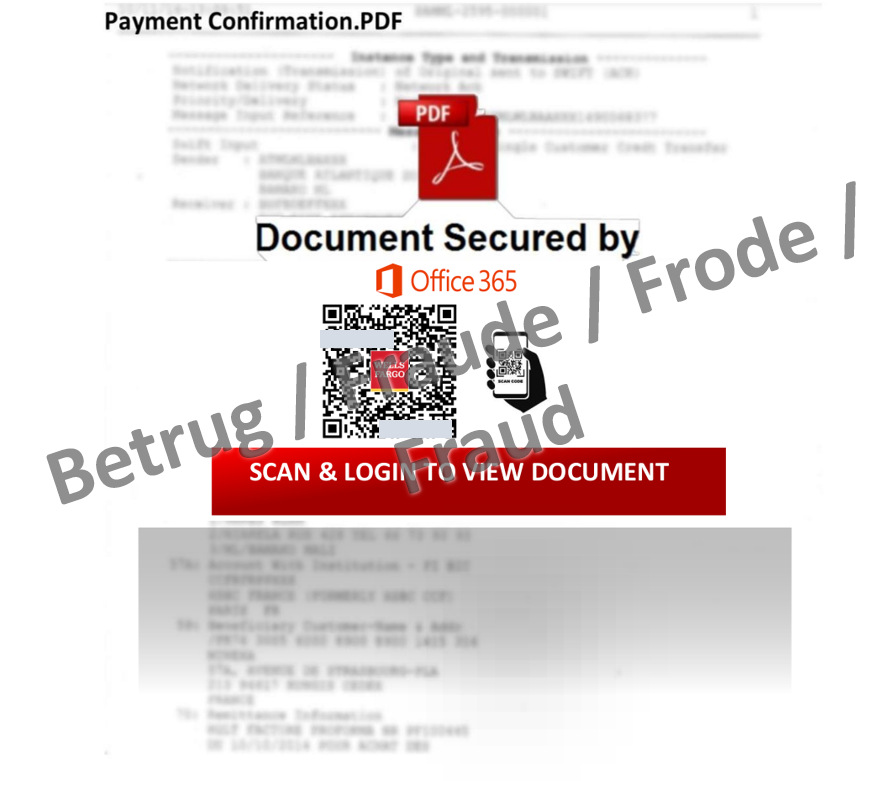PDF mit dem QR-Code, welcher auf die Office-365 Phishing-Seite führt.