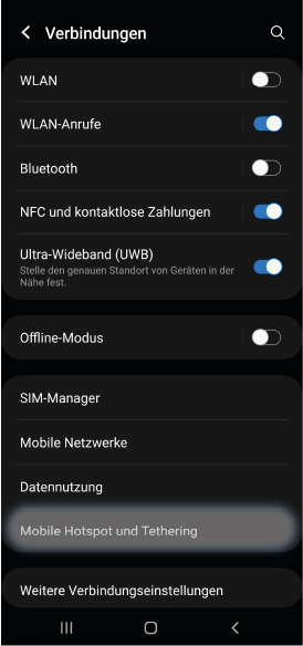 Schritt 2 - Mobile Hotspot und Thetering