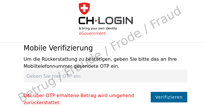 Damit die Betrüger auch den zweiten Faktor abphishen können, haben sie hierzu ein zusätzliches Formular gebaut.