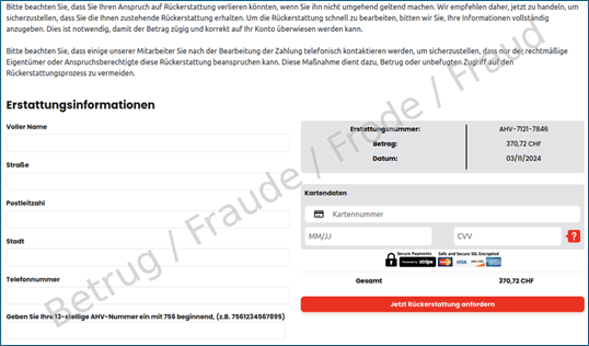 Screenshot des angeblichen Erstattungsantrags