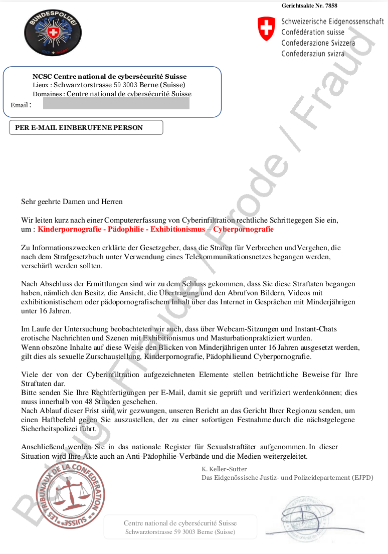 Fake-Drohmails im Namen der Bundesrätin Karin Keller-Sutter