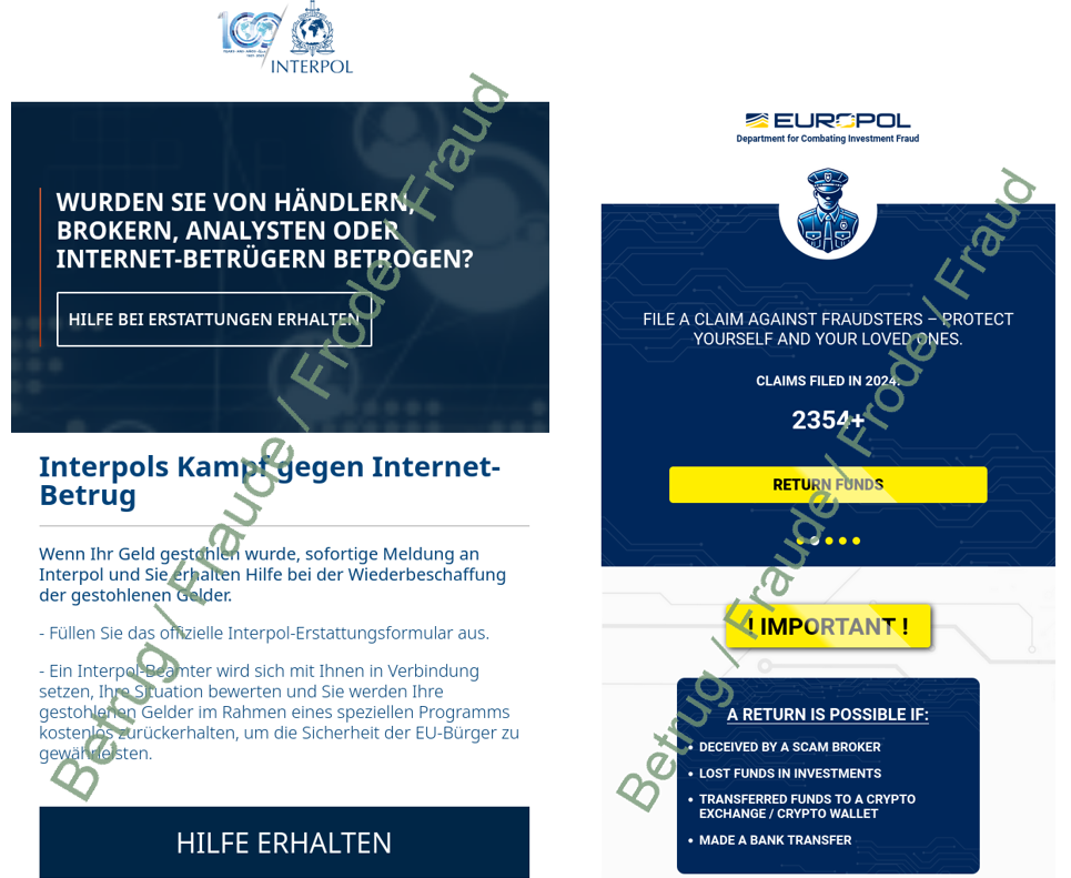 Beispiele für betrügerische «Fund Recovery»-Seiten