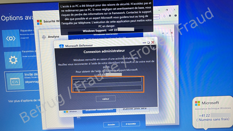  Klassischer Fake-Support Sperrbildschirm mit zusätzlicher Passwortabfrage