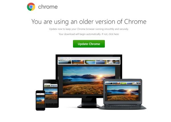 Abbildung 1: Aufforderung zur Aktualisierung einer angeblich veralteten Version von Google Chrome.