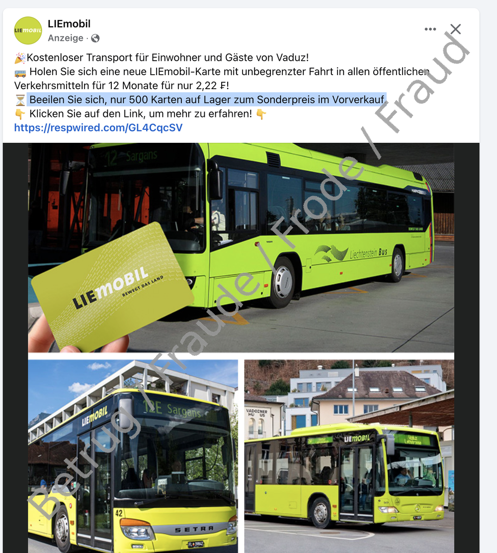 Gefälschtes Inserat im Namen der LICHTENSTEINmobil