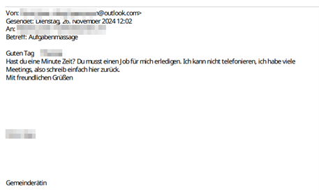 Betrügerische E-Mail im Namen einer Gemeinderätin