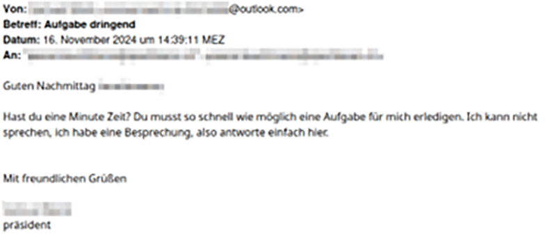 Betrügerische E-Mail im Namen eines Präsidenten
