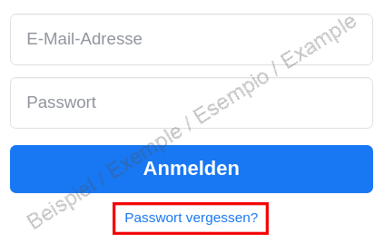 Login-Bildschirm mit «Passwort vergessen» Link