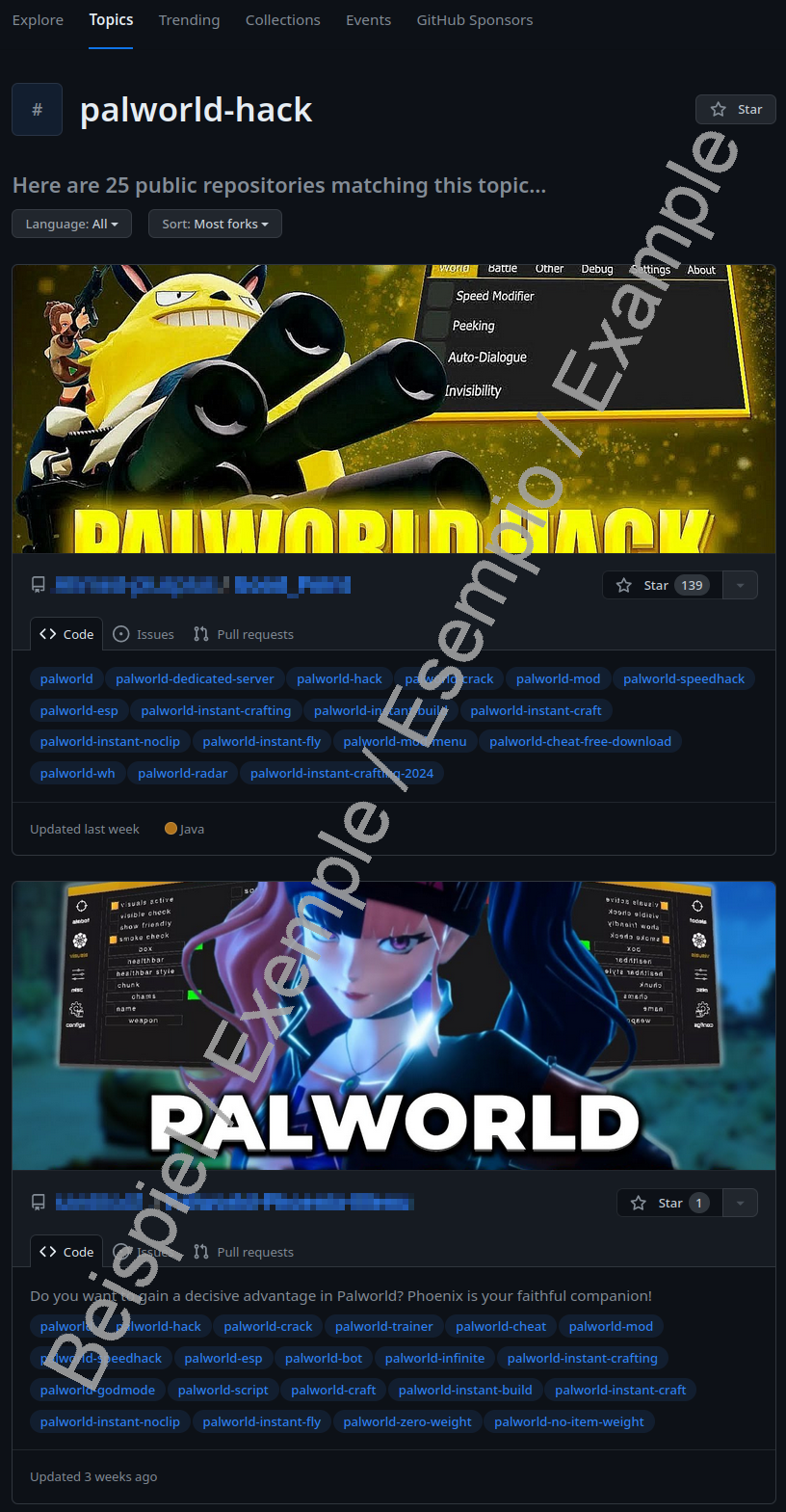 Beispiel für eine Seite (in diesem Fall für «Palworld»), auf denen Cheats angeboten werden.