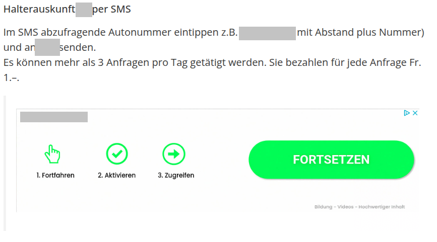 Unter der Anleitung der Halterauskunft befindet sich gross der Knopf «Fortsetzen».