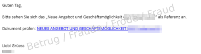 E-Mail, welche einen Link zu einem angeblichen Dokument enthält. 