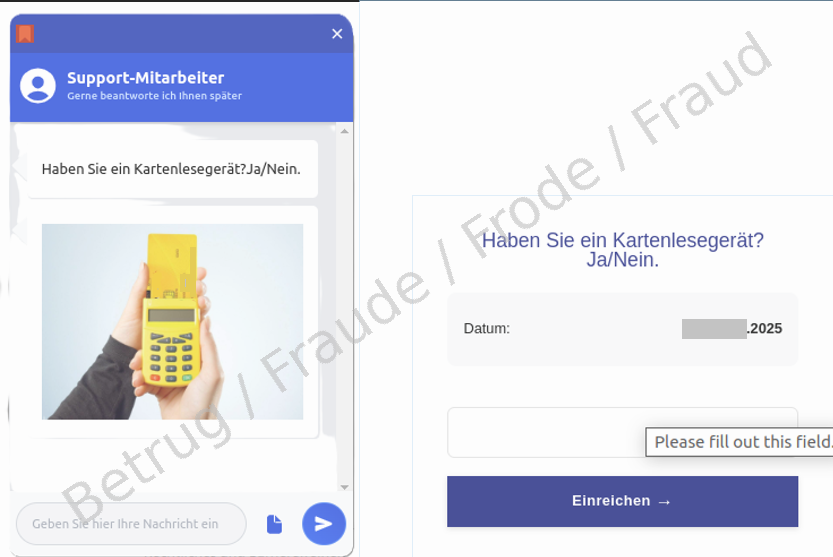 Nach der Eingabe der Bankdaten wird man nach dem zweiten Authentifizierungsmerkmal gefragt, in diesem Fall zum Beispiel nach dem auf dem Kartenlesegerät angezeigten Code.