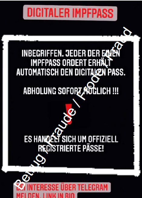 Instagram-Account mit angeblichen Angebot zu Impfpass und Covid-Zertifikat