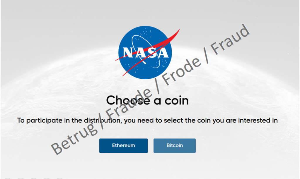 Giveaway campaign website purportedly from NASA