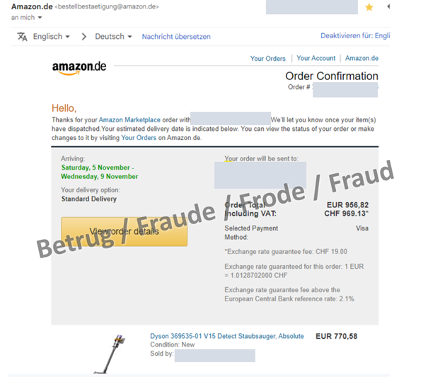 Hacker order for a vacuum cleaner placed with a hacked account and a stolen credit card