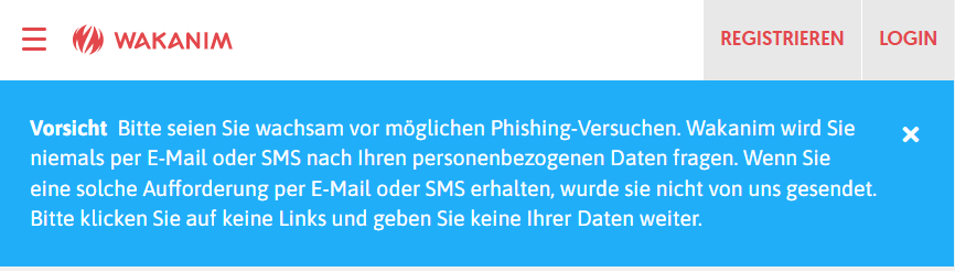 Wakanim is currently issuing warnings about possible phishing attempts