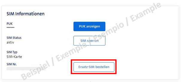 A phone provider's online oder form. It is easy to order a replacement SIM after logging in.