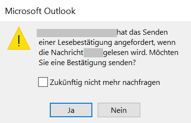 Outlook query as to whether a read receipt should be sent