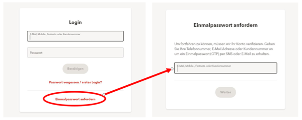 During login, the user name and password are requested (left-hand image). But it is also possible to perform authentication using just a code sent to the registered phone number (right-hand image). Once the attackers know the one-time password, they can log in without needing any other details.