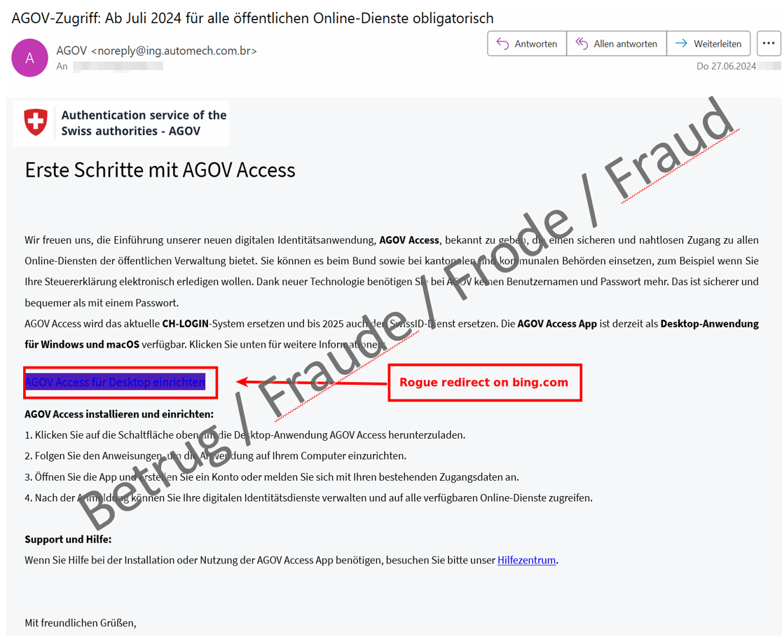 Screenshot of the malware email purportedly in the name of AGOV