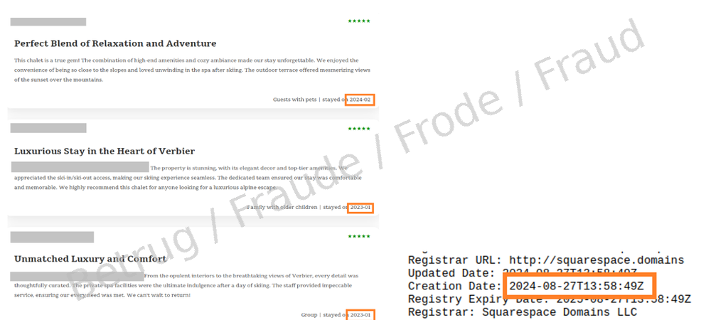 The reviews on the scam site date back to 2023, but the site was only registered on 27 August 2024!