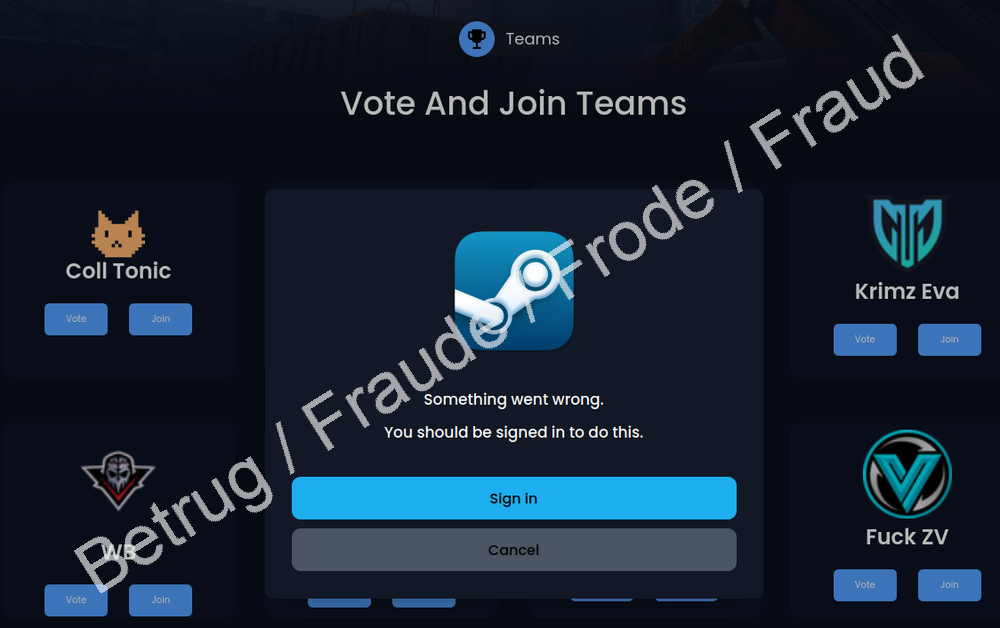 Voting page with login prompt