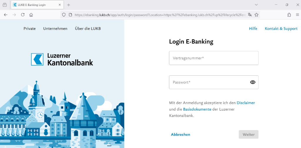Legitimate e-banking portal of Luzerner Kantonalbank