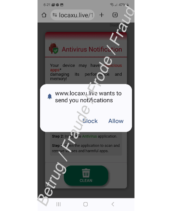 An example of a request to allow notifications (the website can be accessed on a mobile phone or computer).