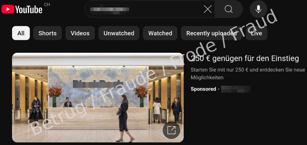 A scam link on YouTube