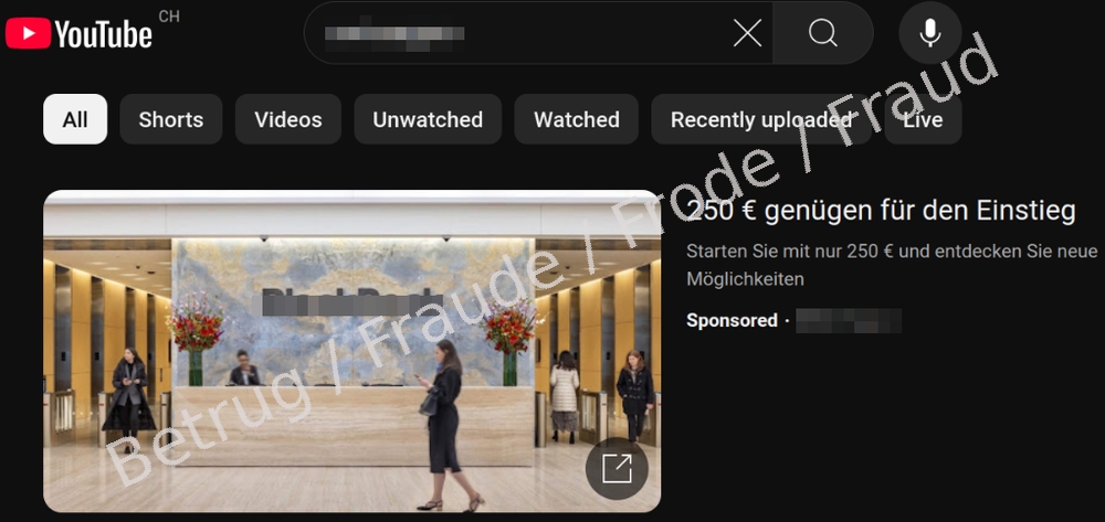 A scam link on YouTube
