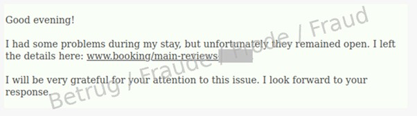 Scam email from a fake guest.