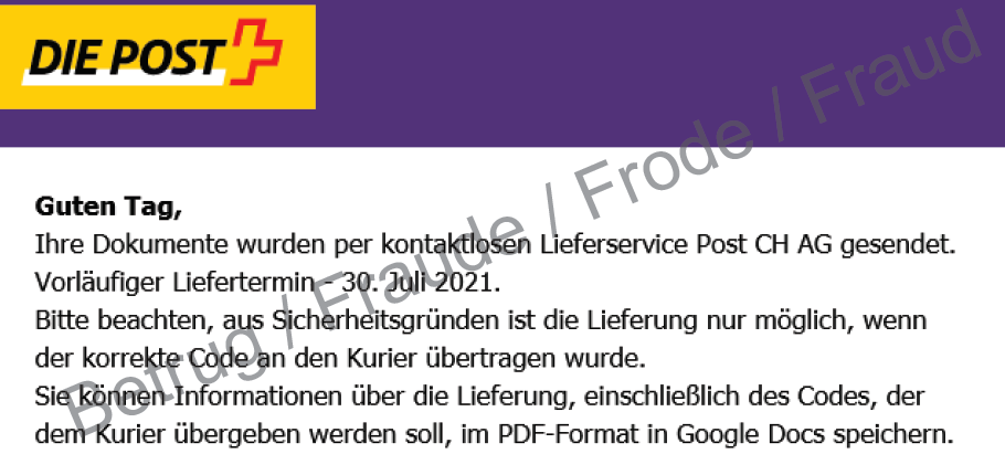 email in the name of Swiss Post
