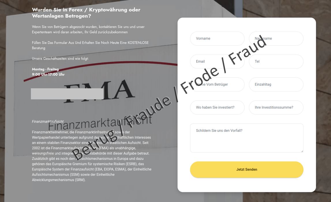 Site web frauduleux qui prétend récupérer des fonds frauduleux.