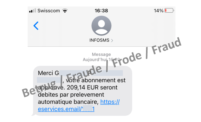 SMS personnalisé contenant un lien vers un site d'hameçonnage