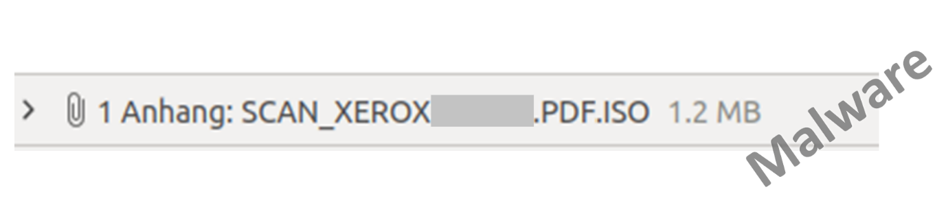 Fichier ISO malveillant dissimulé dans un document XEROX numérisé.