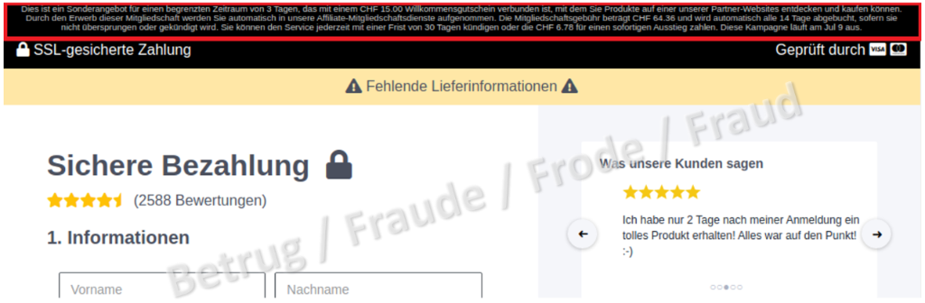 En faisant défiler la page vers le haut, on peut lire, en très petits caractères, qu'il s'agit d'une souscription à un abonnement payant.