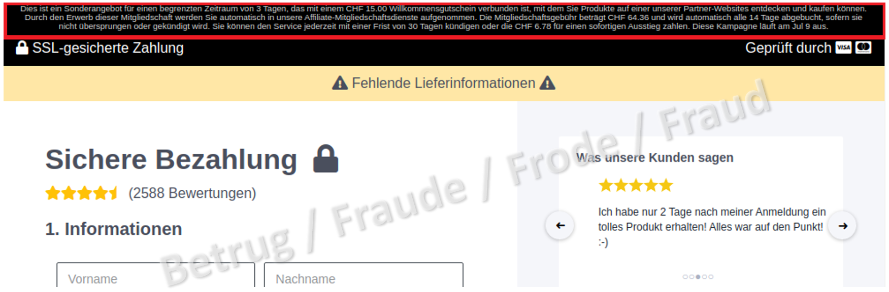 En faisant défiler la page vers le haut, on peut lire, en très petits caractères, qu'il s'agit d'une souscription à un abonnement payant.