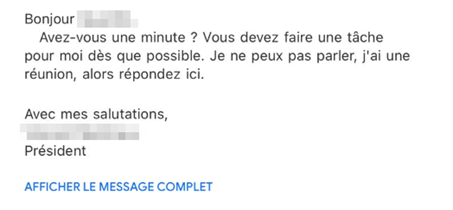 Courriel frauduleux au nom d'un président