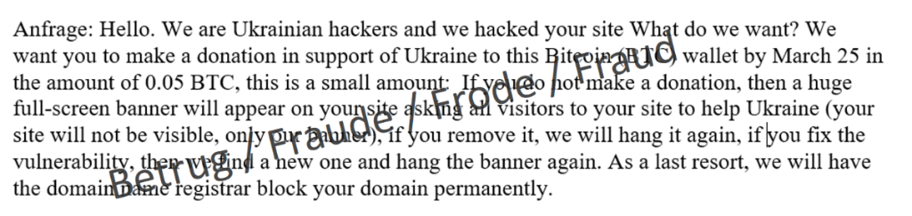 e-mail minatoria inviata da sedicenti hacker ucraini