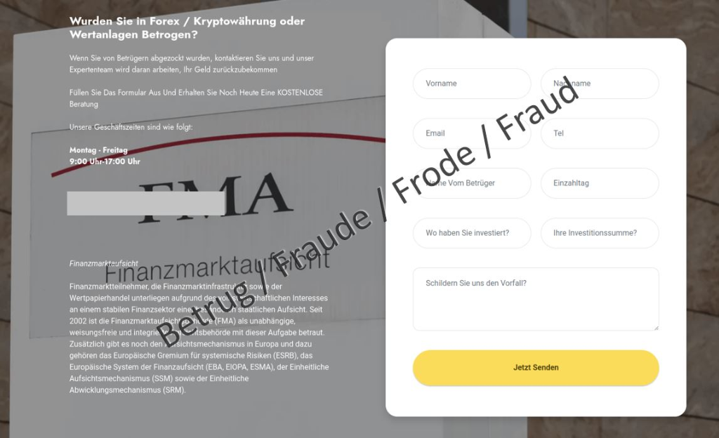 Sito web fraudolento che pretende di recuperare fondi fraudolenti.