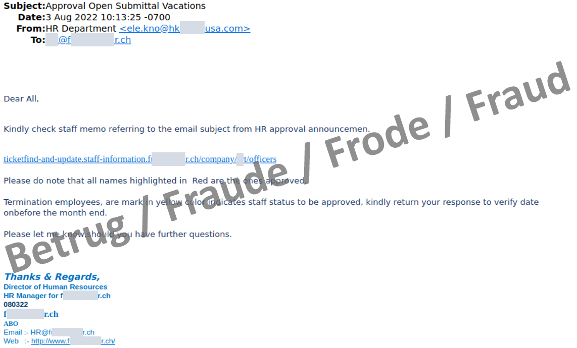 e-mail di phishing con link al documento da approvare