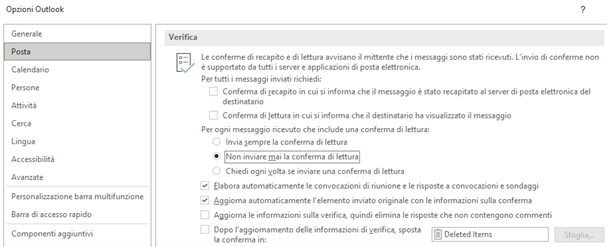 Disattivazione della conferma di lettura automatica in Outlook