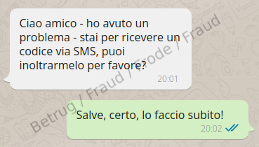 Messaggio WhatsApp - proviene in realtà dall'account di uno dei vostri contatti 