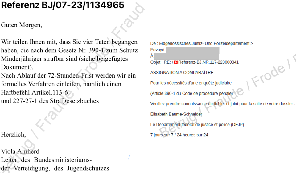 False e-mail minatorie a nome delle consigliere federali Viola Amherd e Elisabeth Baume-Schneider